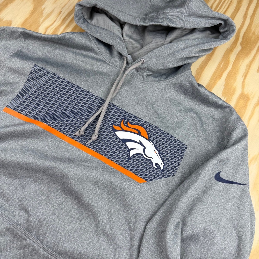 Nike Therma-FIT Denver Broncos Hoodie Mens Large Gray NFL Sweatshirt